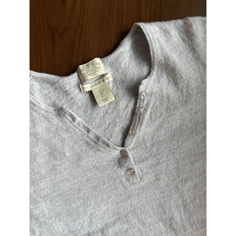 Telluride Clothing Co Womens Grey 100% Extra Fine Merino Wool Henley Top L - Picture 2 of 9